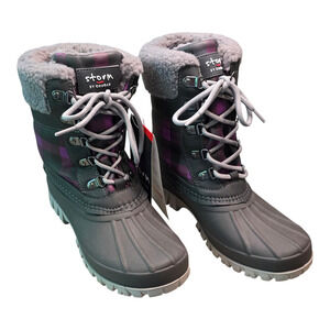 Storm by Cougar Carlisle Waterproof Winter Boots Womens 8 Charcoal Orchid Plaid